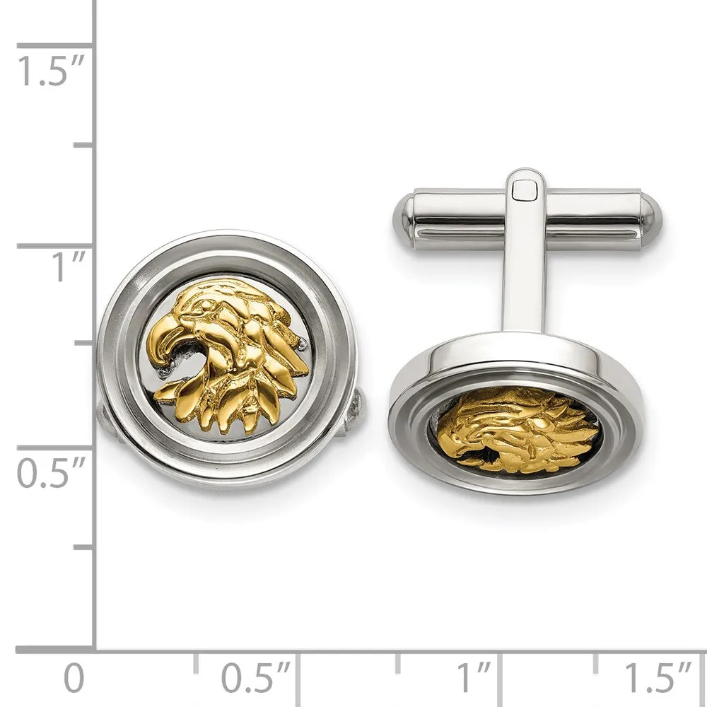 Chisel Stainless Steel Polished Yellow IP-Plated Eagle Cufflinks