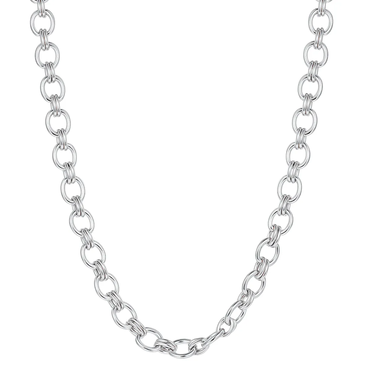 Chunky Double Cable Chain Necklace Silver