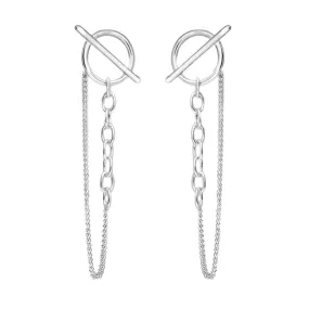 Circle Bar Chain Stud Earrings In Sterling Silver