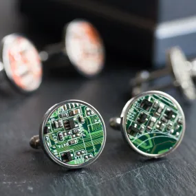 Circuit board cufflinks in stainless steel (no resin coating)