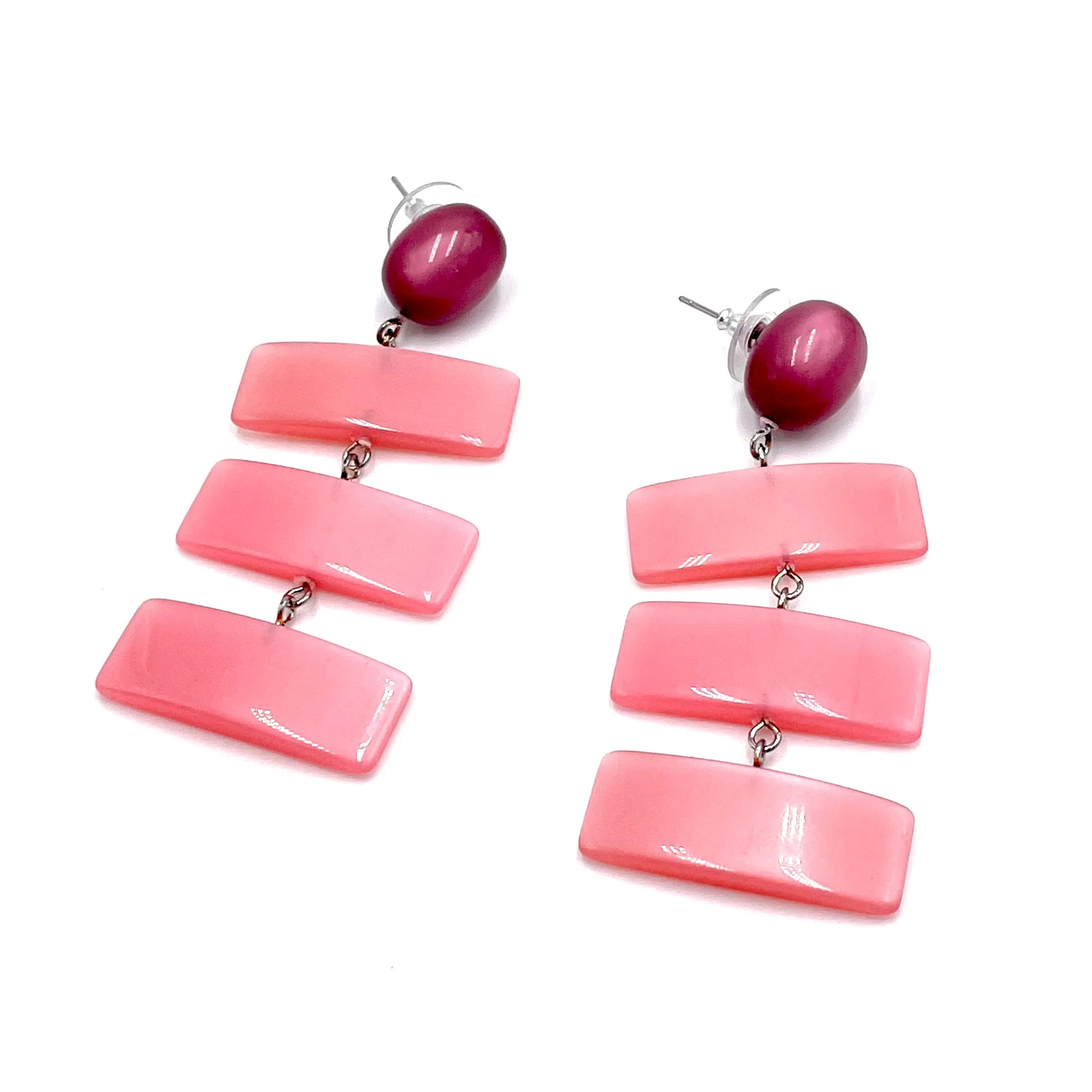 Cranberry & Pink Moonglow Statement Earrings