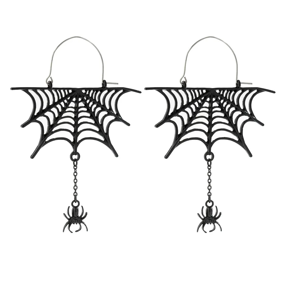 Dark Metal Spider Web Tassel Earrings with Cross Border Sterling Silver Needles