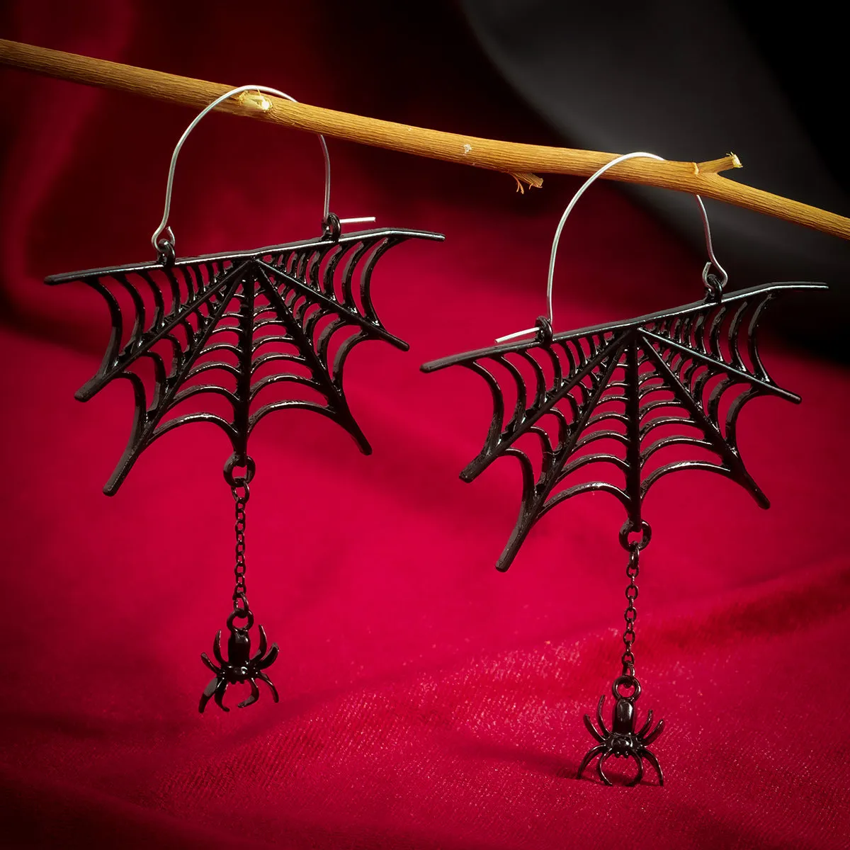 Dark Metal Spider Web Tassel Earrings with Cross Border Sterling Silver Needles