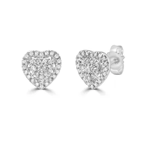 Diamond Cluster Heart Stud Earrings