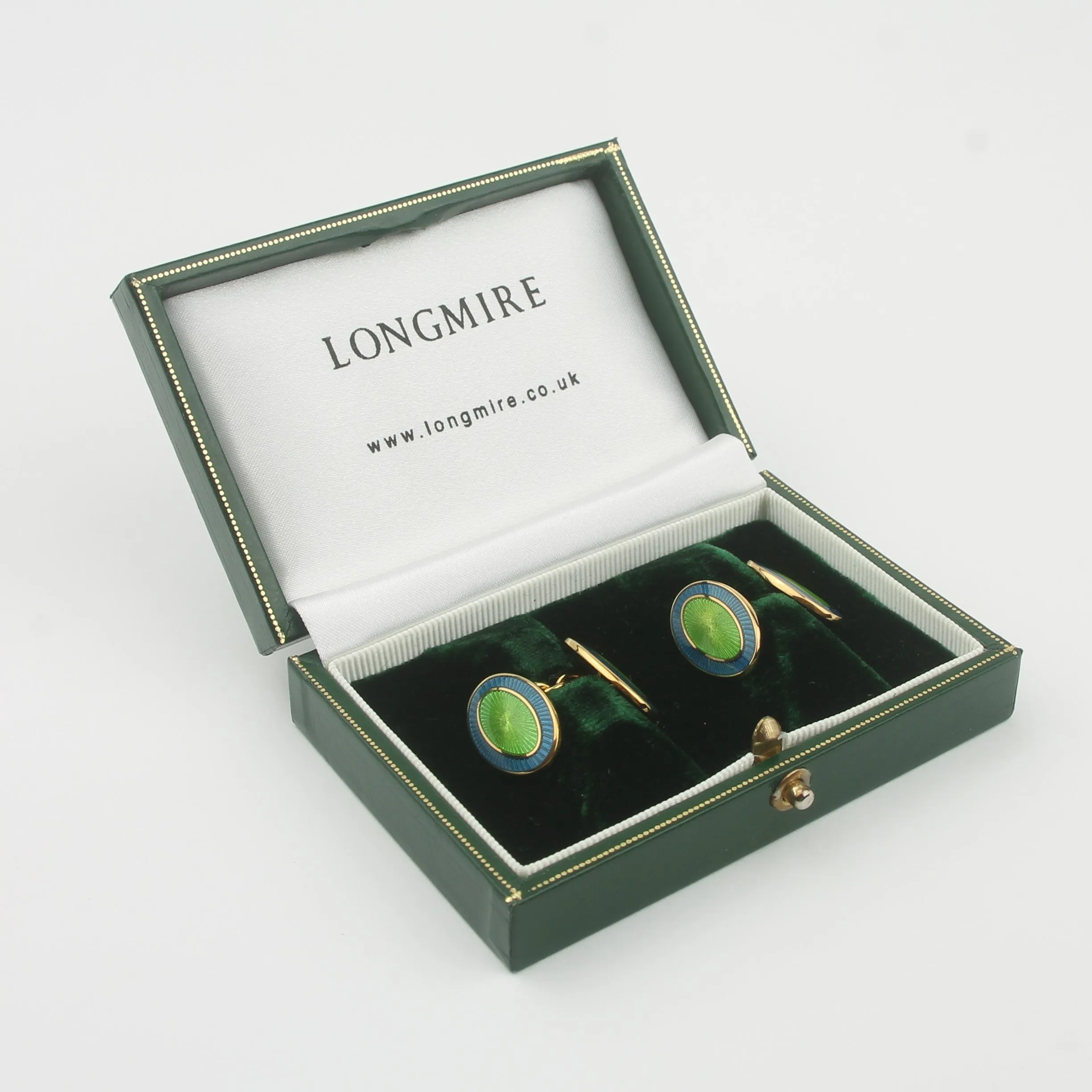 DOUBLE OVAL BLUE/GREEN ENAMEL 18ct YELLOW GOLD CUFFLINKS