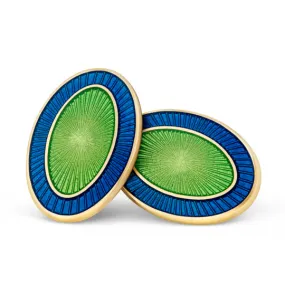 DOUBLE OVAL BLUE/GREEN ENAMEL 18ct YELLOW GOLD CUFFLINKS