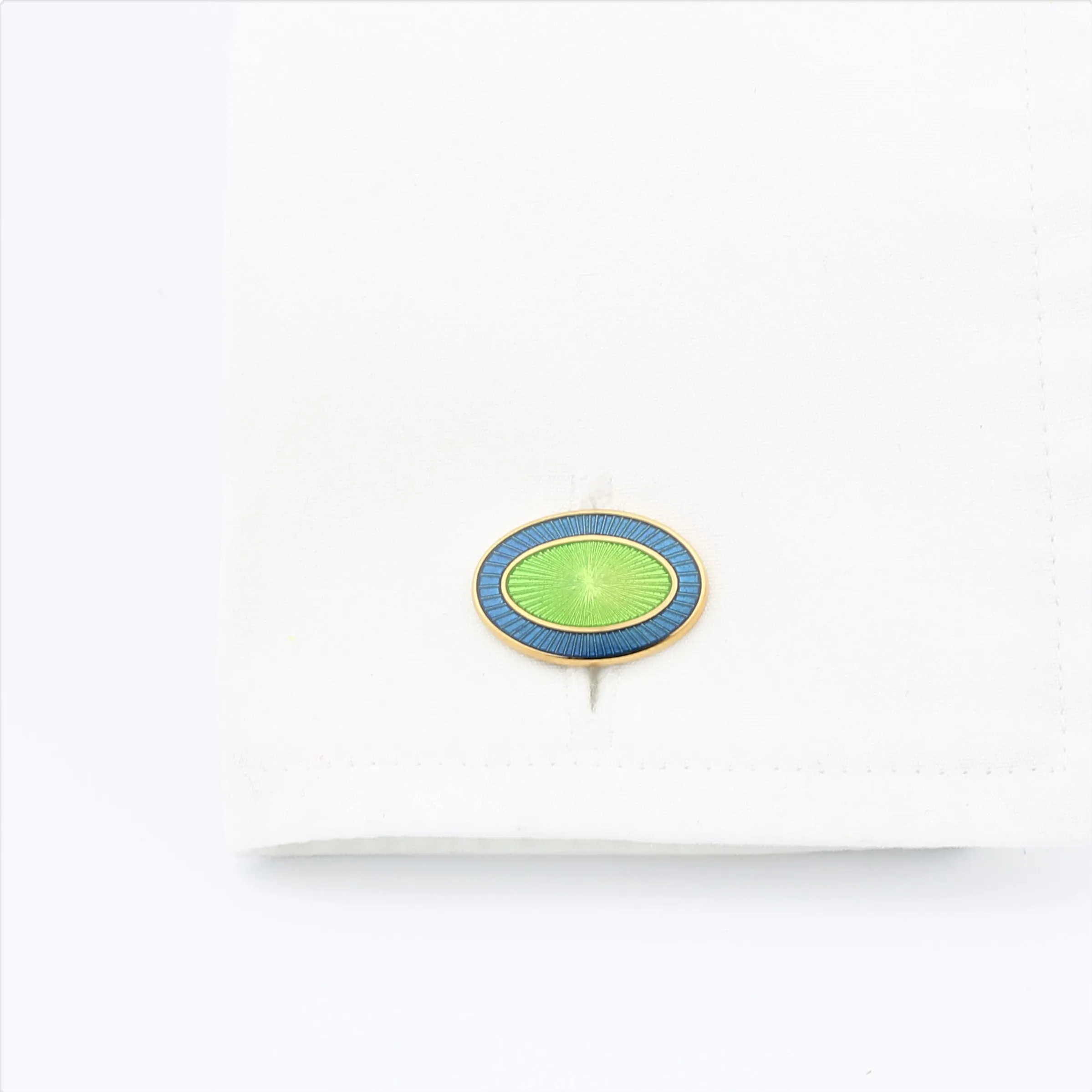 DOUBLE OVAL BLUE/GREEN ENAMEL 18ct YELLOW GOLD CUFFLINKS