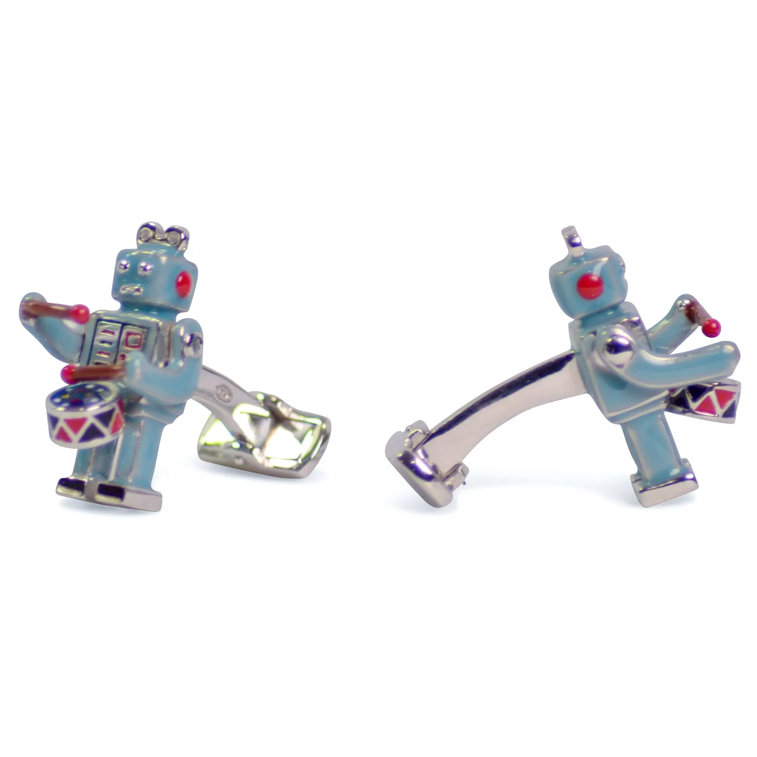 Drumming Robot Silver Cufflinks