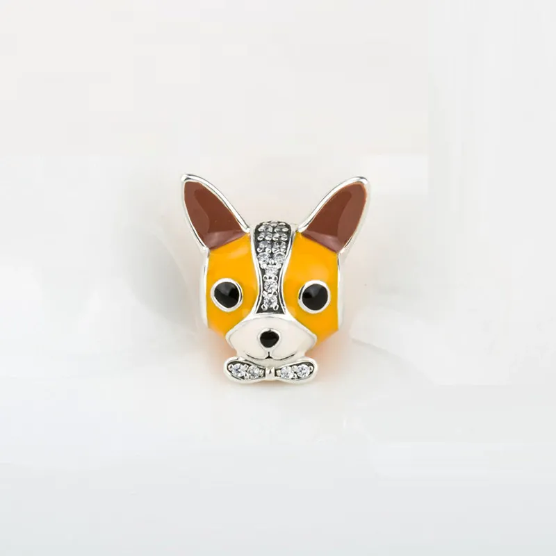 Enamel Crystal Chihuahua Bead Charm 925 Sterling Silver