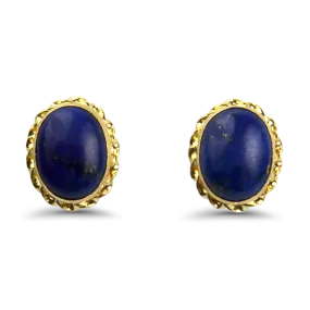 Estate 14k Yellow Gold Oval Cabochon Lapis Stud Earrings