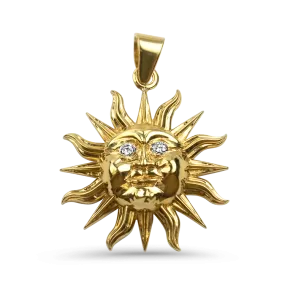 Estate 18K Yellow Gold Diamond Sun Pendant