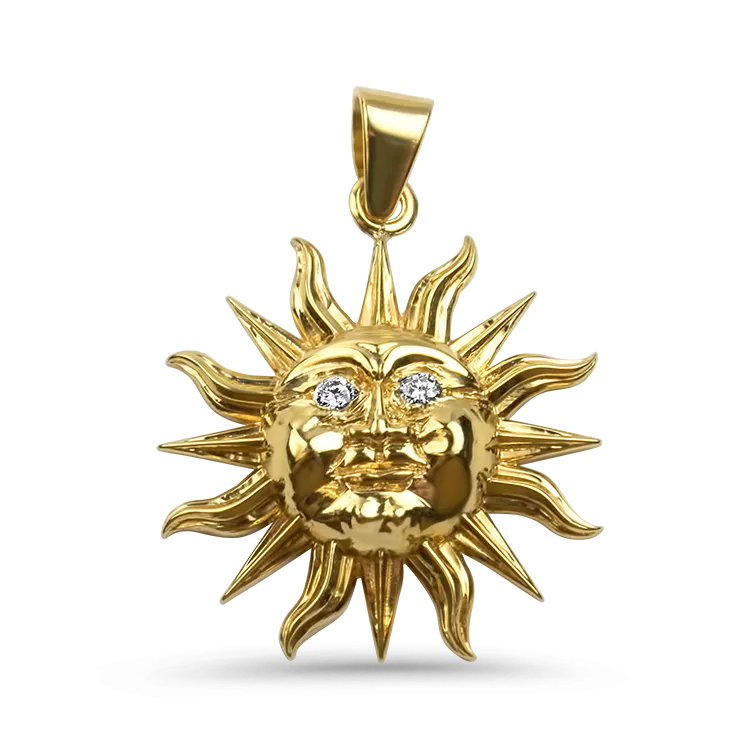 Estate 18K Yellow Gold Diamond Sun Pendant