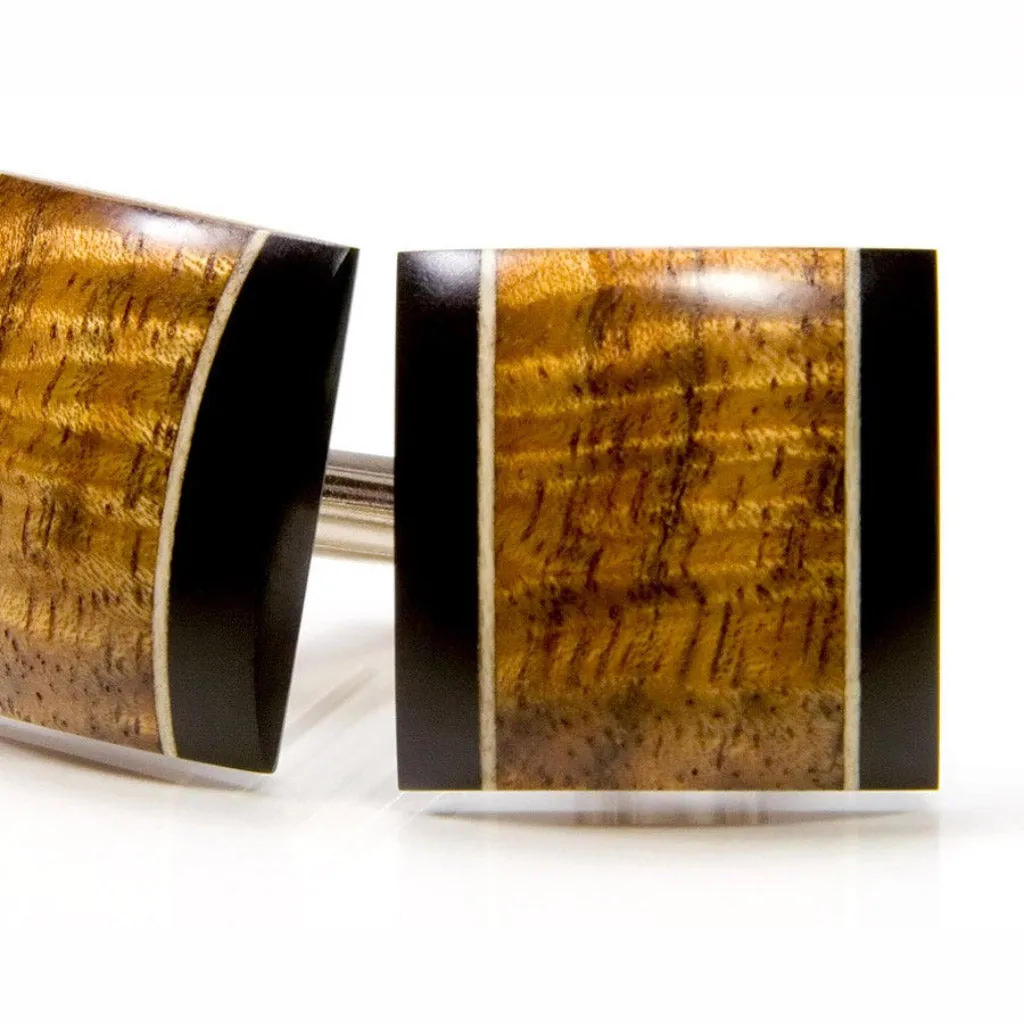 Figured Hawaiian Koa Ebony Holly Wood Cufflinks