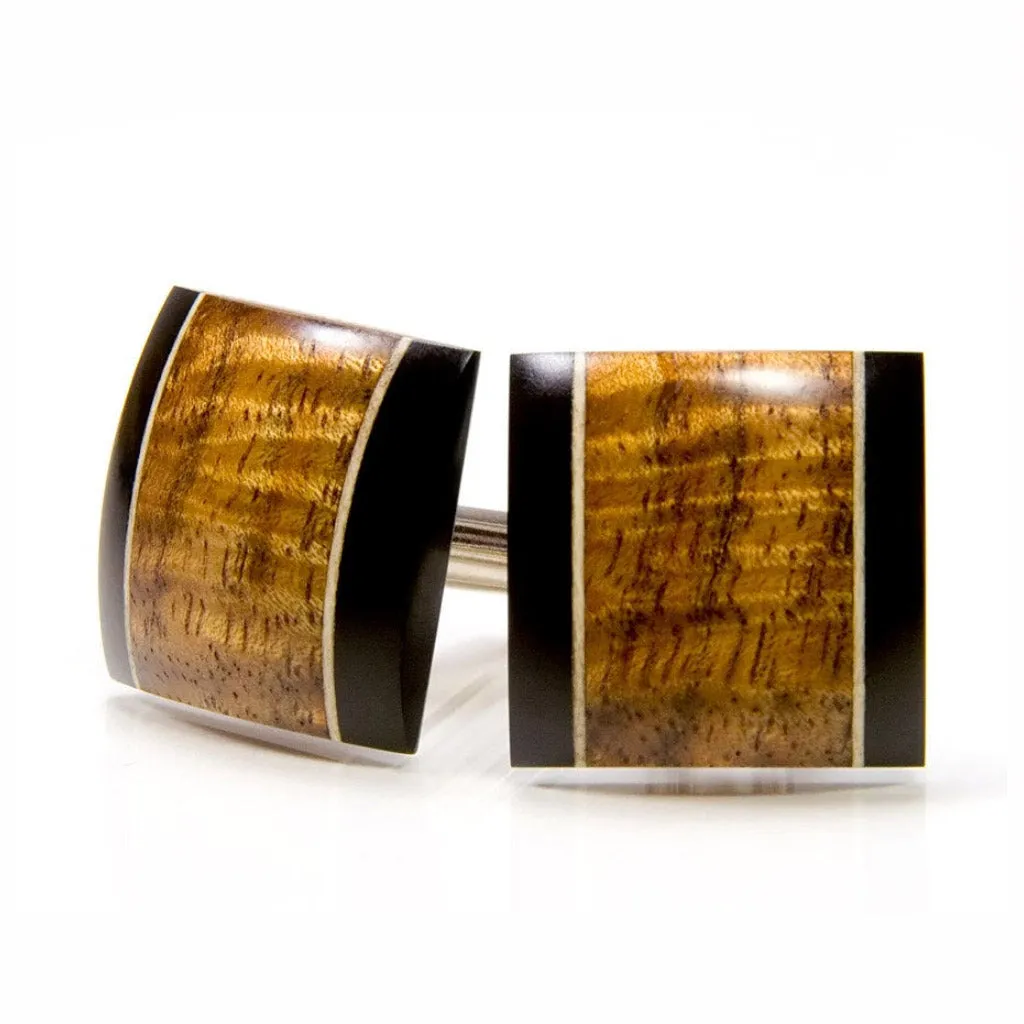 Figured Hawaiian Koa Ebony Holly Wood Cufflinks