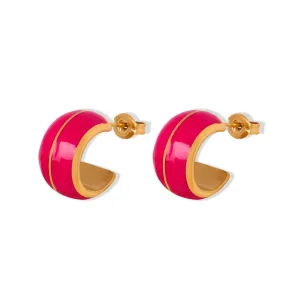 French Luxury C-Shaped Enamel Earrings with 18K Gold Plating