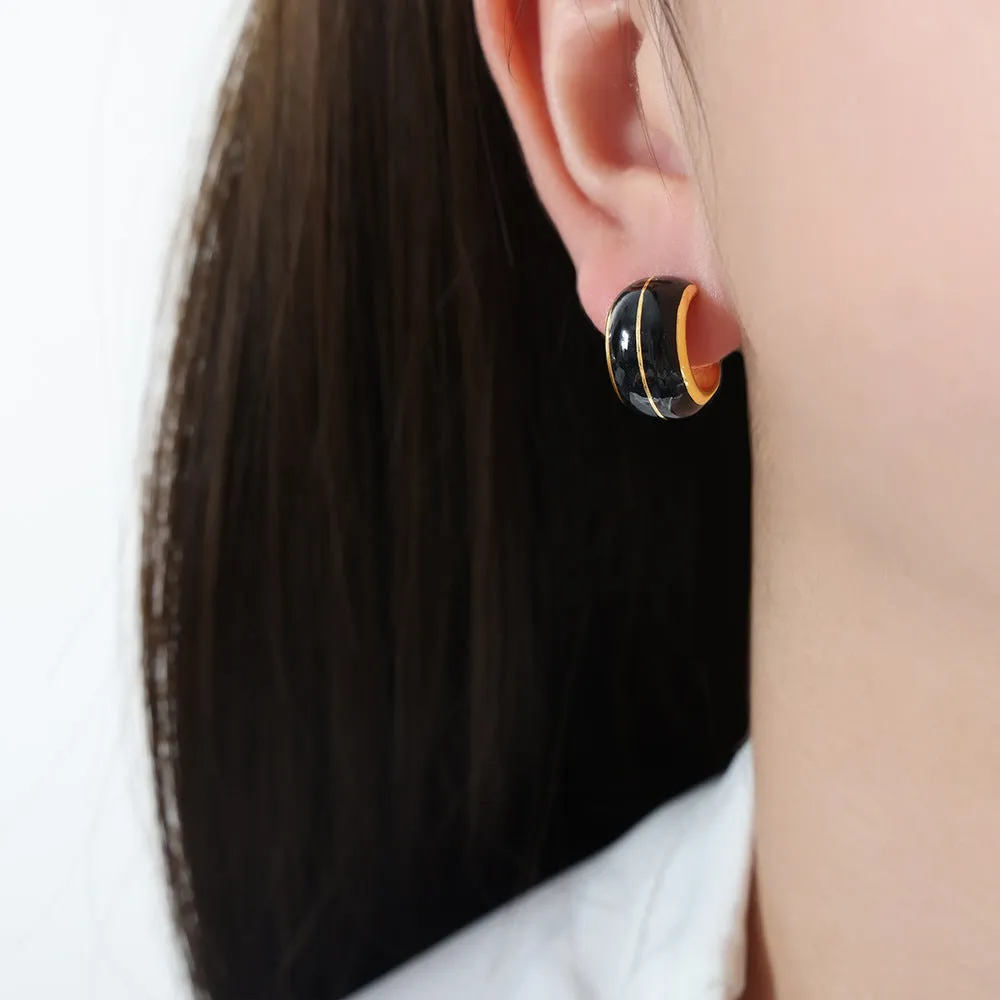 French Luxury C-Shaped Enamel Earrings with 18K Gold Plating