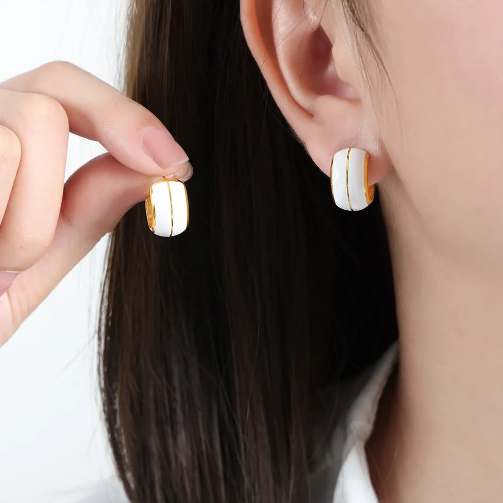 French Luxury C-Shaped Enamel Earrings with 18K Gold Plating