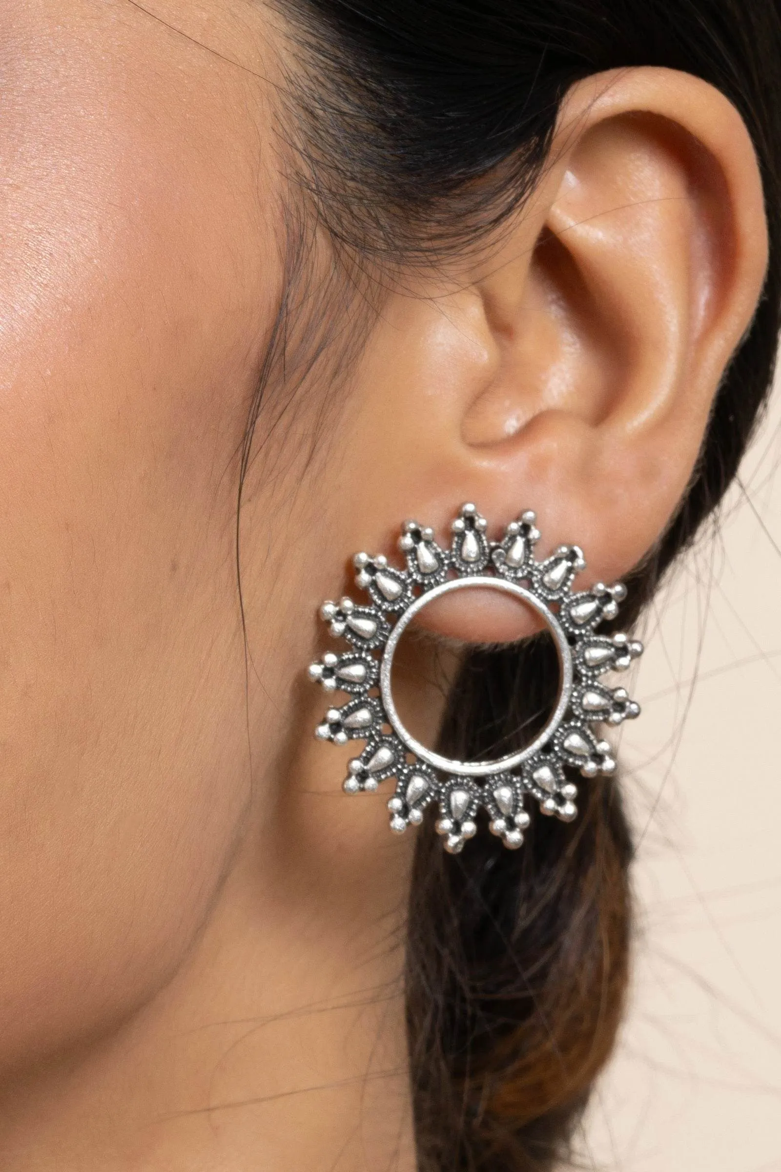 German Silver Hollow Circular Stud Earrings for Everyday Elegance and Special Occasions