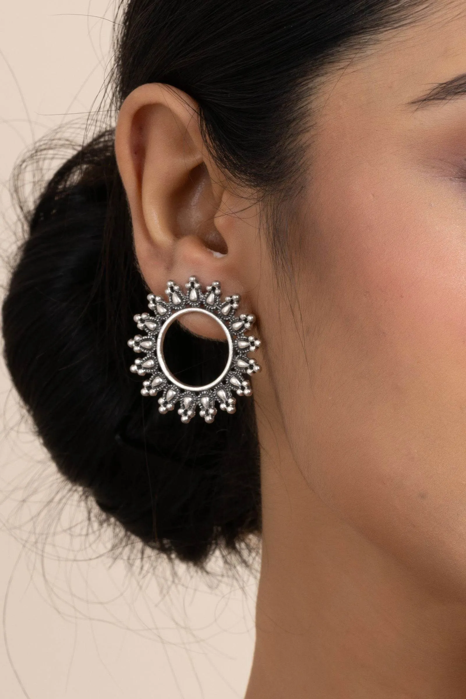 German Silver Hollow Circular Stud Earrings for Everyday Elegance and Special Occasions