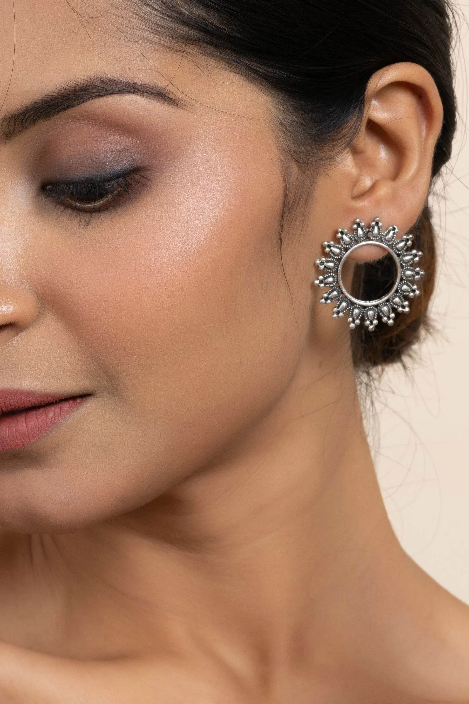 German Silver Hollow Circular Stud Earrings for Everyday Elegance and Special Occasions