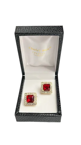 gold and red diamonds stones men's cufflinks