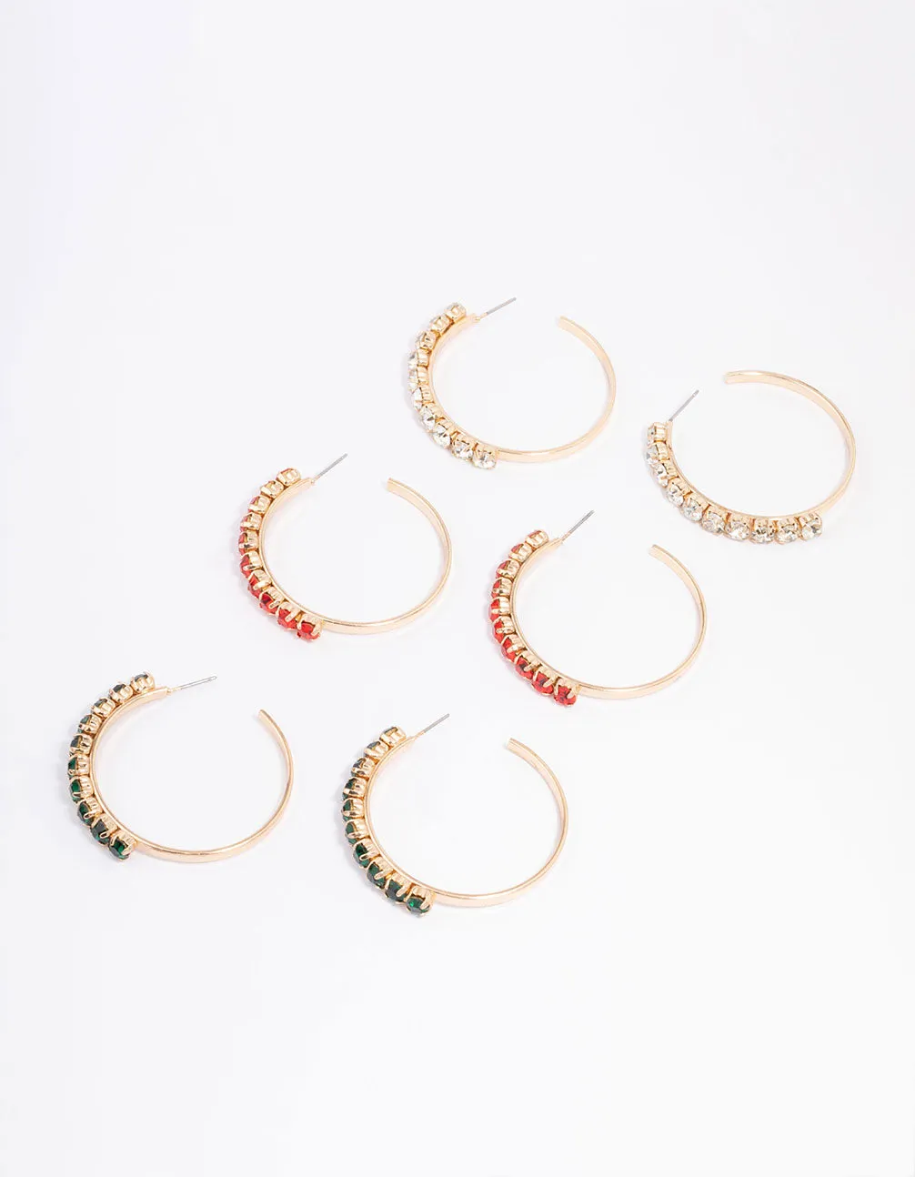 Gold Diamante Festive Hoop Earrings 3-Pack