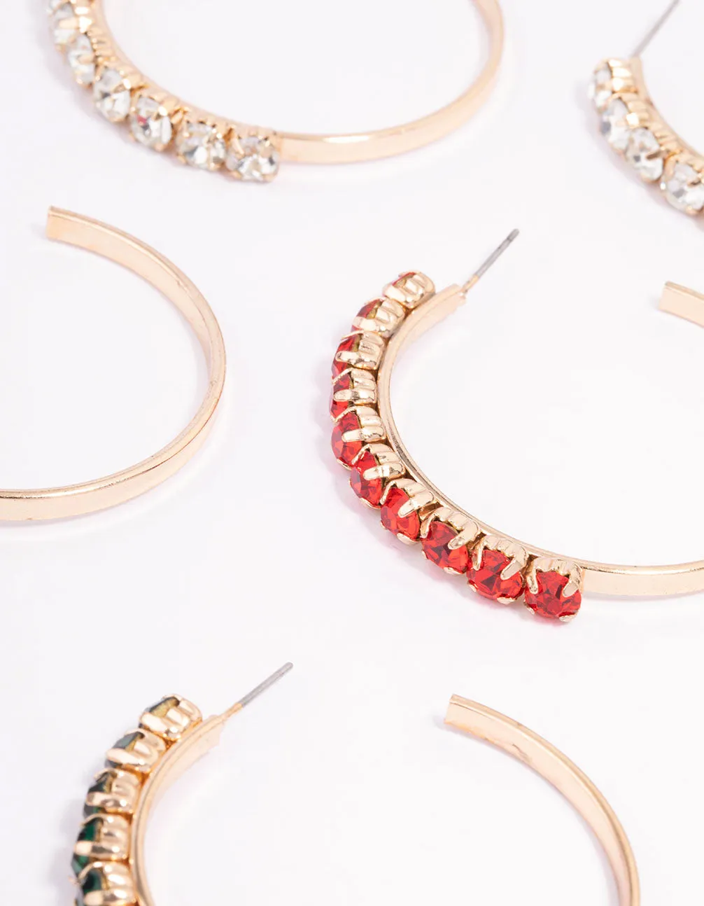 Gold Diamante Festive Hoop Earrings 3-Pack