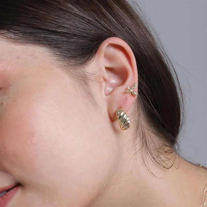 Gold Essentials Croissant Hoop Earrings in 9K Gold   Busy Bee Stud Earrings in 9K Gold