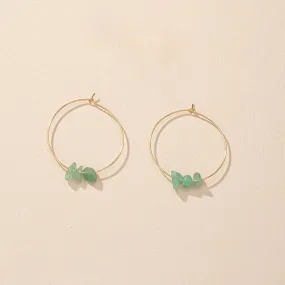 Gold Hoop Earrings with Green Stone Accents jlt11801