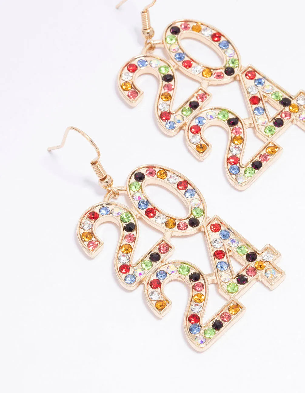 Gold Rainbow Diamante 2024 Drop Earrings