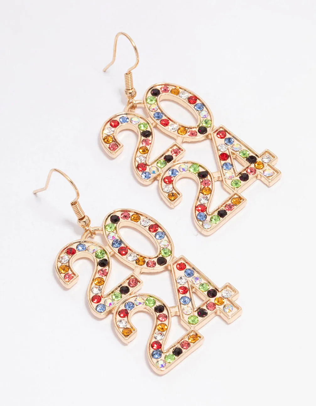 Gold Rainbow Diamante 2024 Drop Earrings