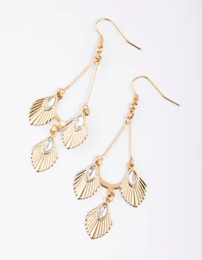 Gold Triple Diamante Fan Drop Earrings