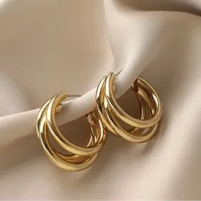 Gold Triple Layer Hoops Earring