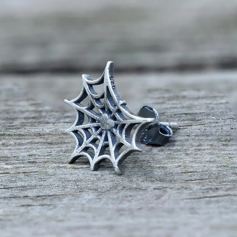 Gothic Spider Web Sterling Silver Stud Earring