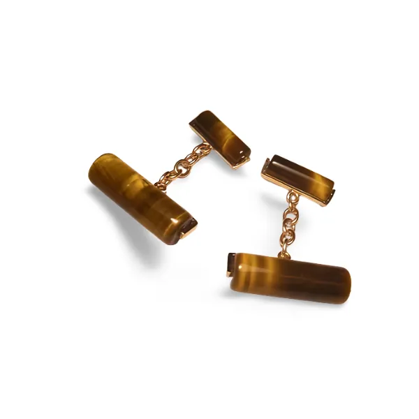 Handsome Estate 14K Yellow Gold Tiger Eye Designer Cufflinks