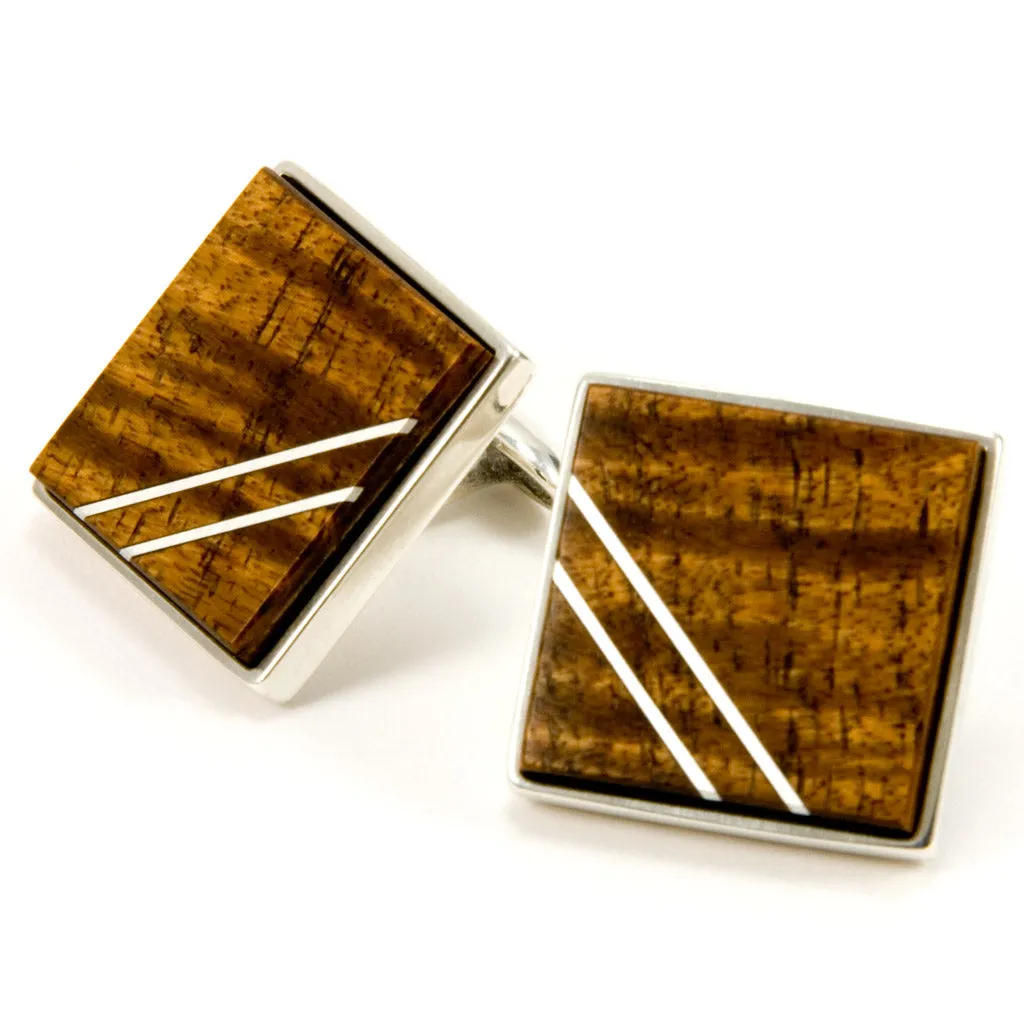 Hawaiian Koa Silver Inlay Sterling Silver Cufflinks