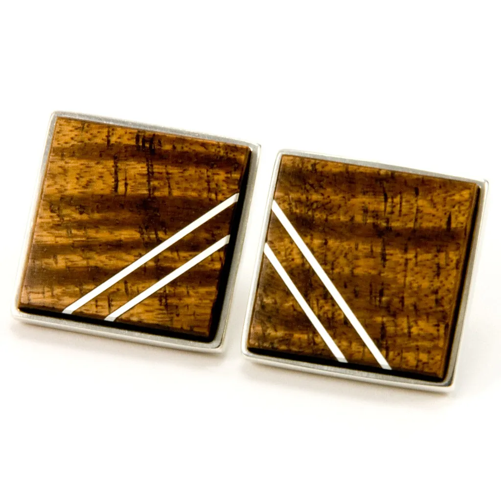 Hawaiian Koa Silver Inlay Sterling Silver Cufflinks