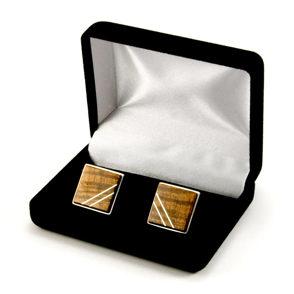 Hawaiian Koa Silver Inlay Sterling Silver Cufflinks