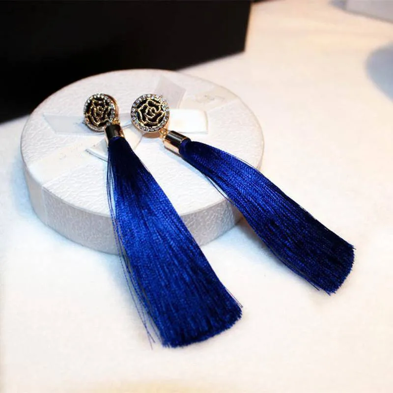 High Quality Camellia Tassel Vintage Earrings