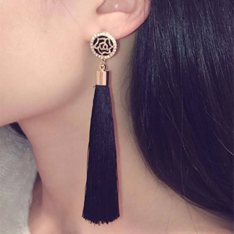 High Quality Camellia Tassel Vintage Earrings