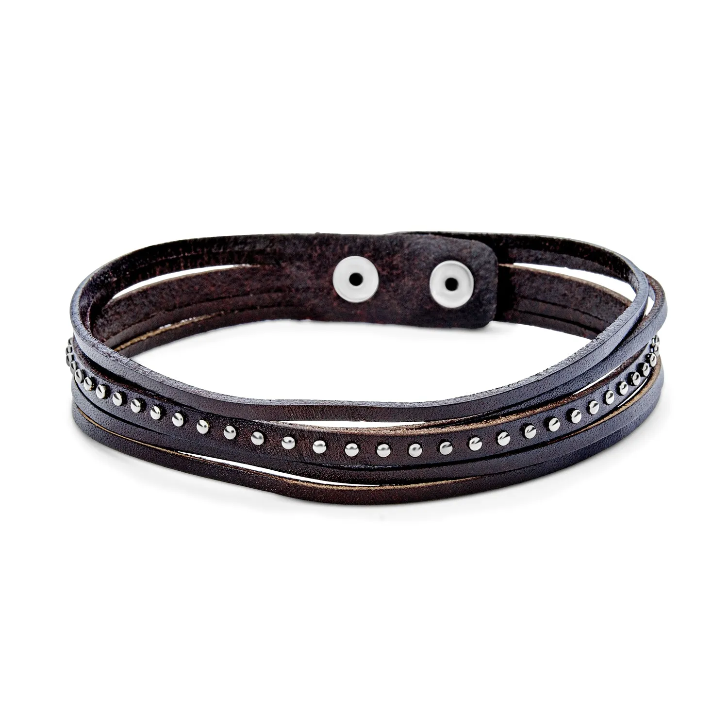 Hip Hop Punk Rocker Cuff Bracelet Metal Studded Rivets Multi-Layer Leather