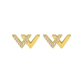 Icy Wind Initial Zircon Earrings in Titanium Steel with 18K Gold Plating