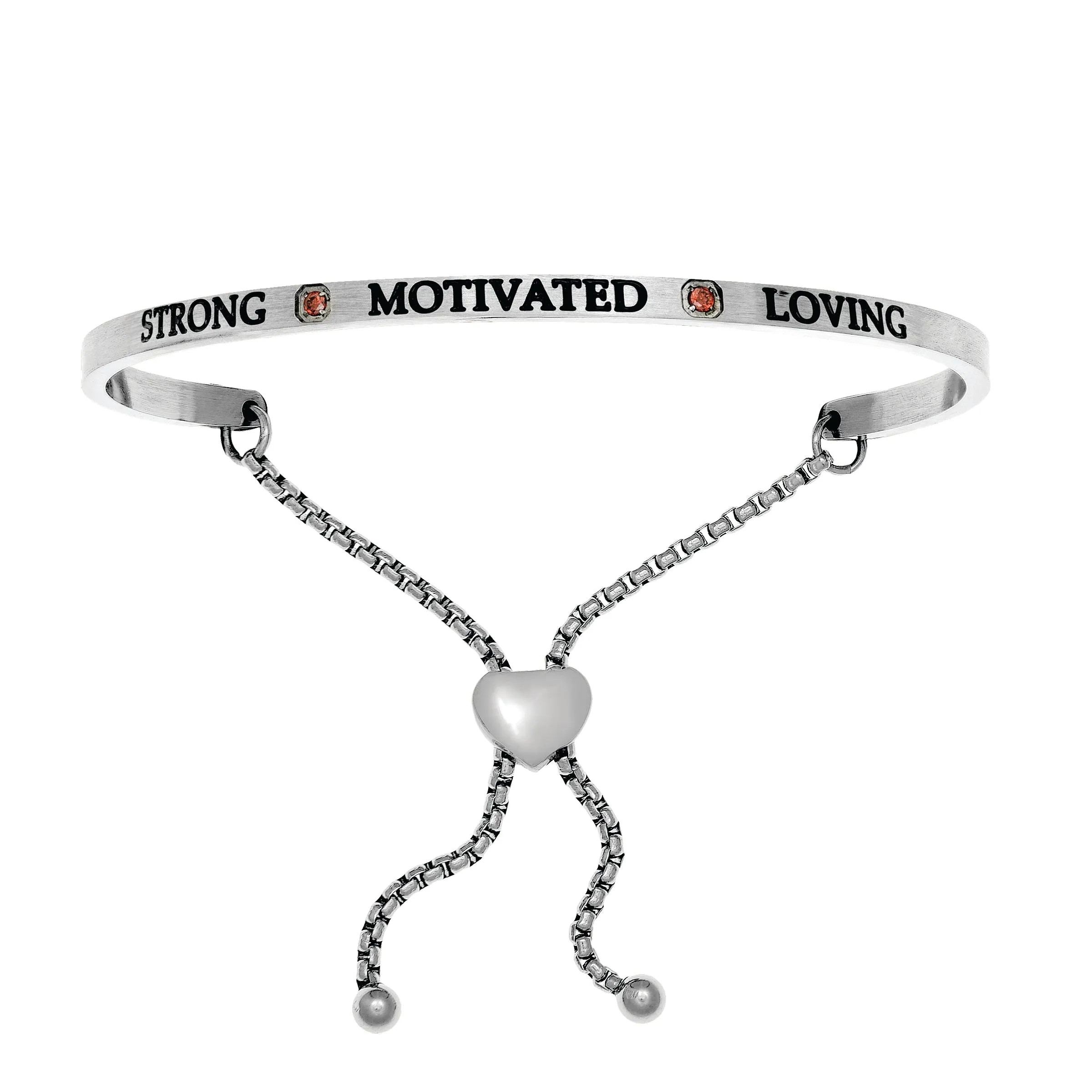 Intuitions Stainless Steel  Strong, Motivated, Loving January Dark Red Birthstone Bangle Bracelet