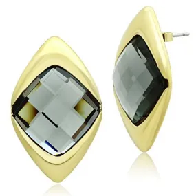 IP Gold(Ion Plating) Brass Earrings with Synthetic Synthetic Glass in Black Diamond for Women Black Diamond Stone Color Style GL341