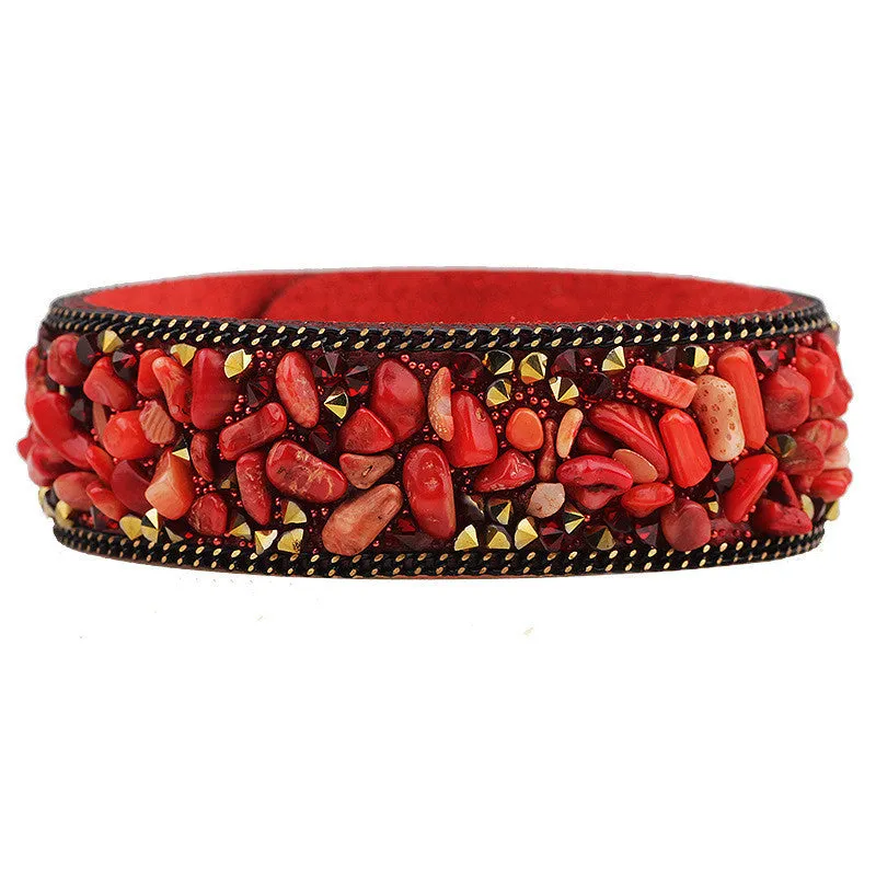 Korean Velvet Crushed Unikite Stone Cuff Bracelets