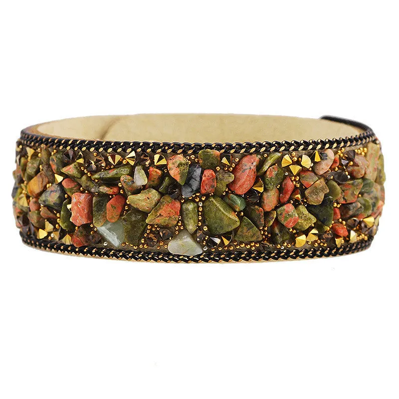 Korean Velvet Crushed Unikite Stone Cuff Bracelets