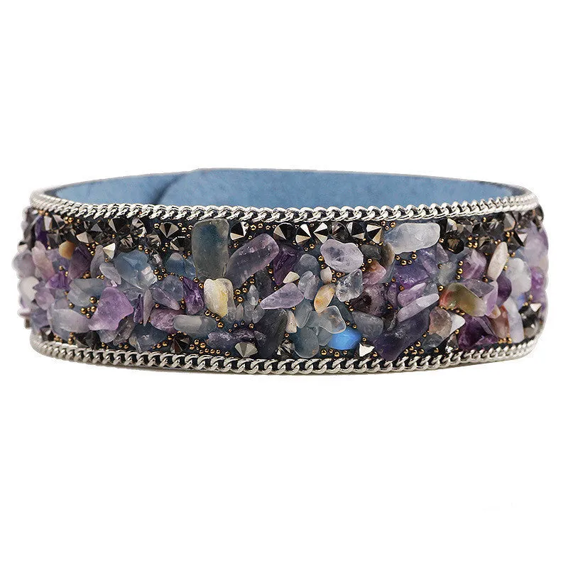 Korean Velvet Crushed Unikite Stone Cuff Bracelets