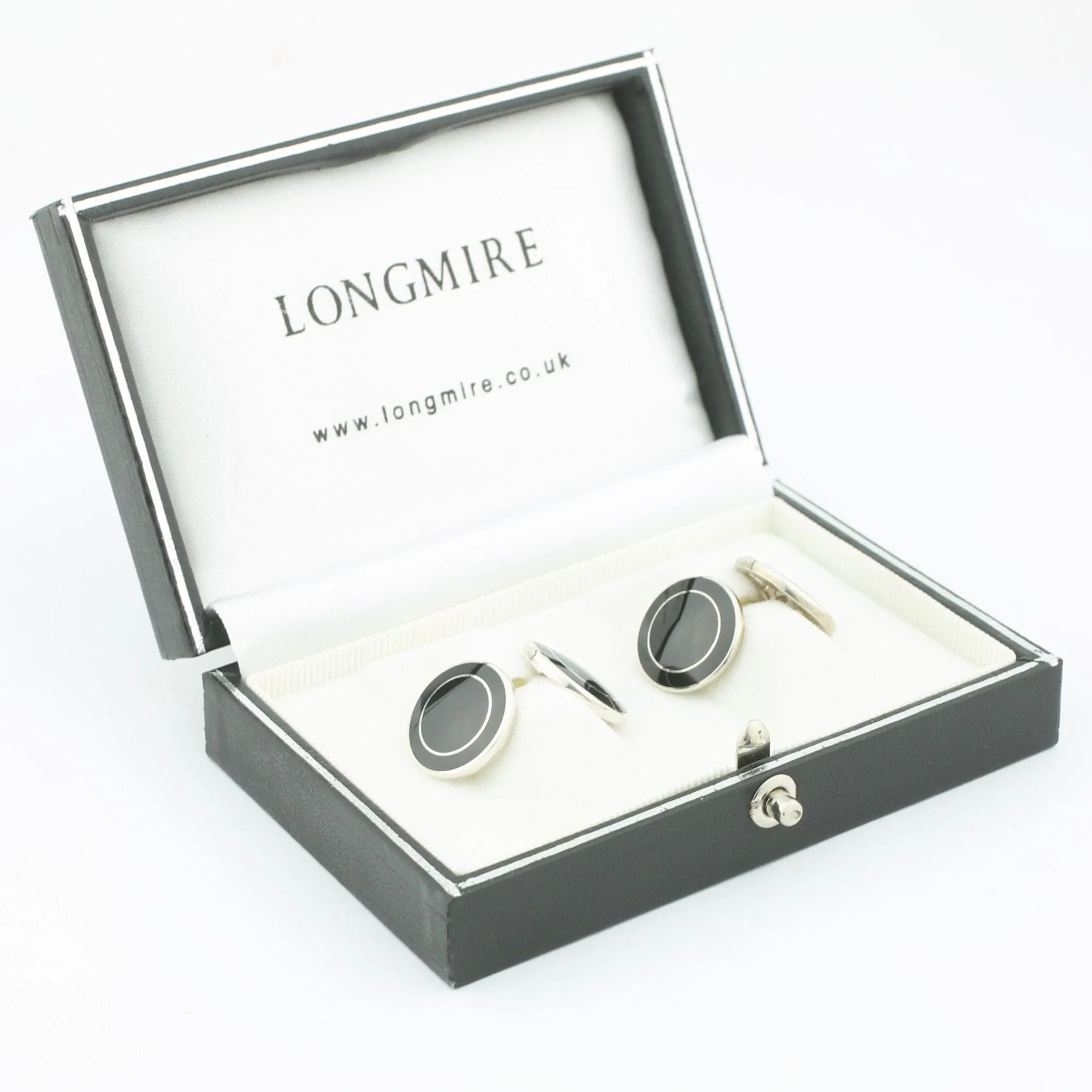 Longmire Sterling Silver Double Circle Black Cufflinks