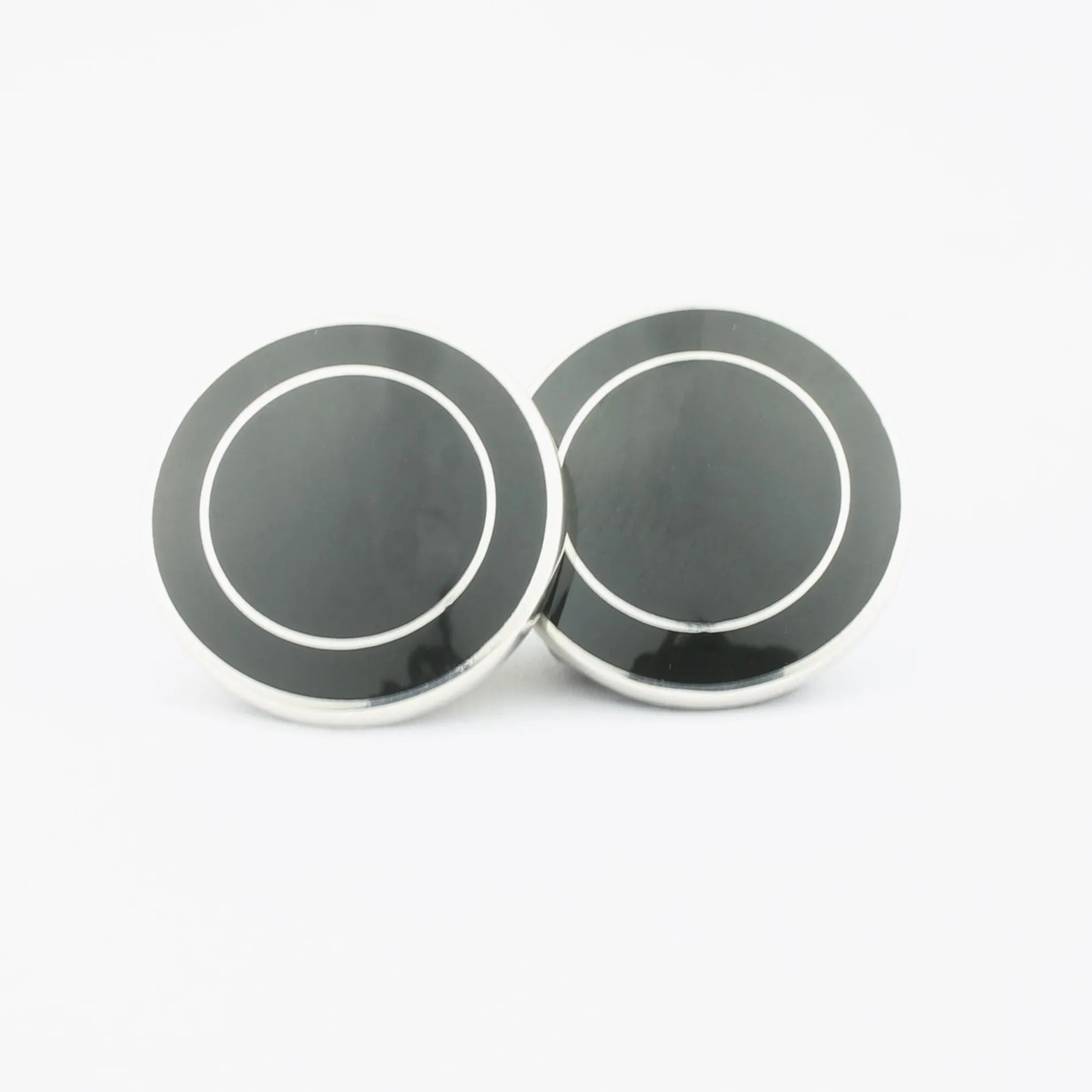 Longmire Sterling Silver Double Circle Black Cufflinks