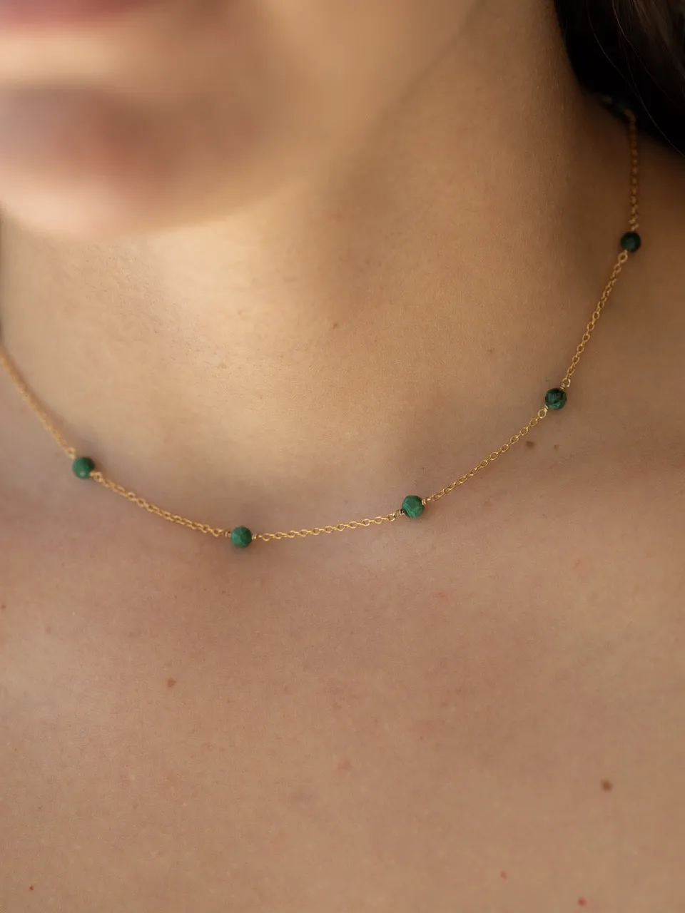 Malachite Drop Choker Necklace in Gold